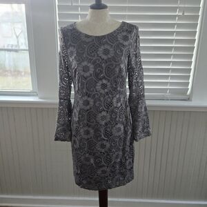 Signature by Robbie Bee Charcoal Lace Long Sleeve Dress